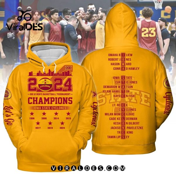 Iowa State Cyclones 2024 Men’s Gold Basketball Champions Hoodie