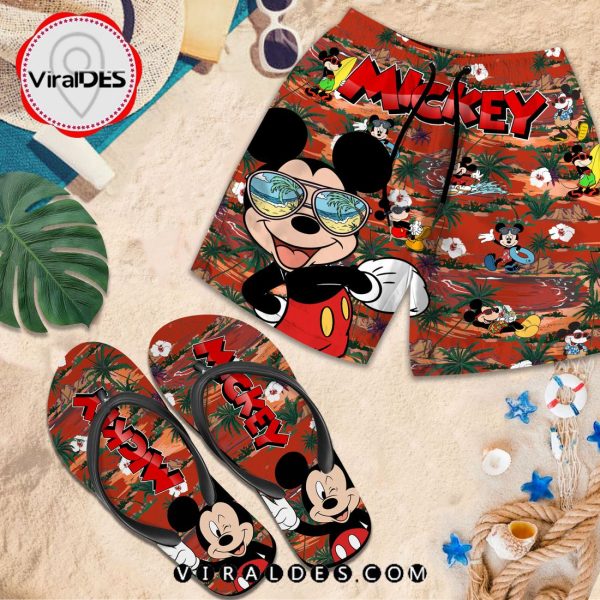 Mickey Mouse Beach Vibes Set Of Unisex Beach Shorts, Flip Flop