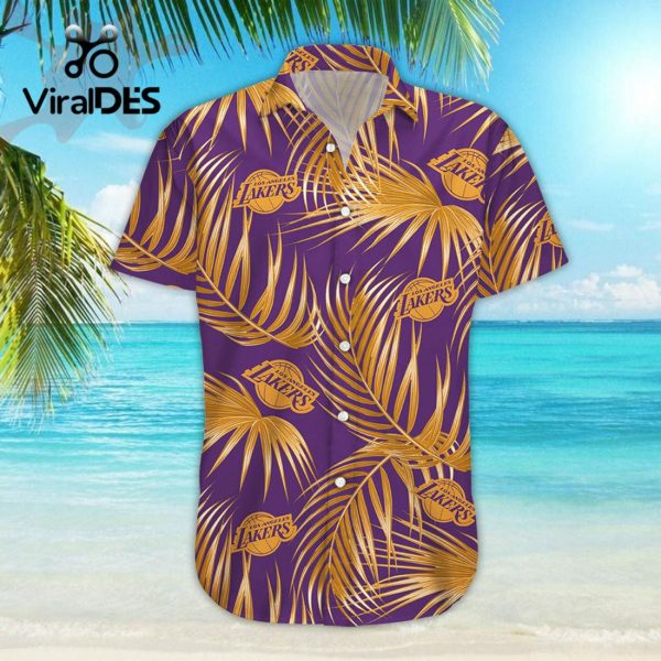NBA Los Angeles Lakers Golden Leaf Palm Purple Hawaiian Shirt