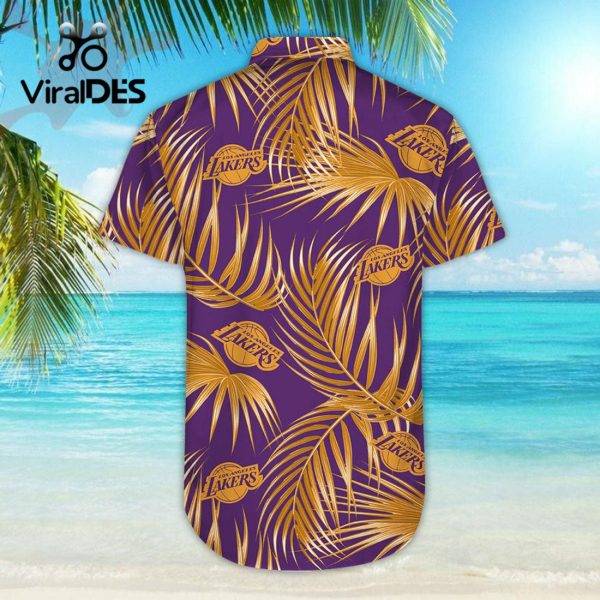 NBA Los Angeles Lakers Golden Leaf Palm Purple Hawaiian Shirt