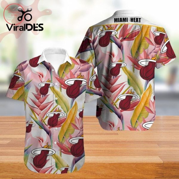 NBA Miami Heat Pink Yellow Tropical Flowers Hawaiian Shirt