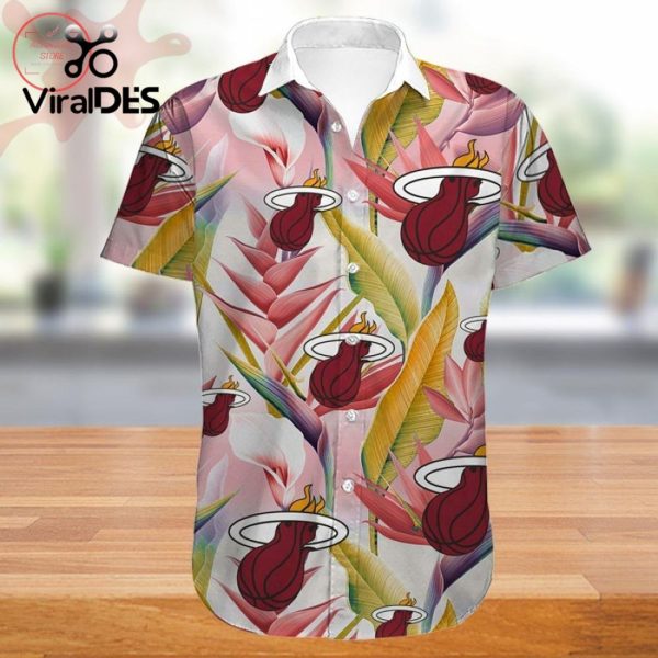 NBA Miami Heat Pink Yellow Tropical Flowers Hawaiian Shirt