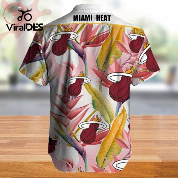 NBA Miami Heat Pink Yellow Tropical Flowers Hawaiian Shirt