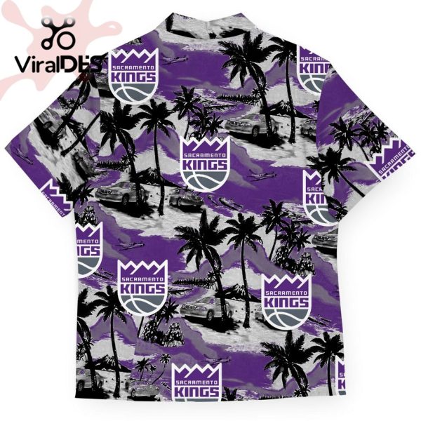NBA Sacramento Kings Purple White Palm Trees Car Hawaiian Shirt