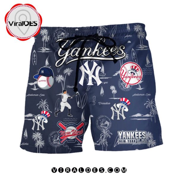 New York Yankees Pattern Beach Vibes Set Of Unisex Beach Shorts, Flip Flop