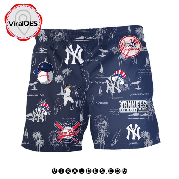 New York Yankees Pattern Beach Vibes Set Of Unisex Beach Shorts, Flip Flop