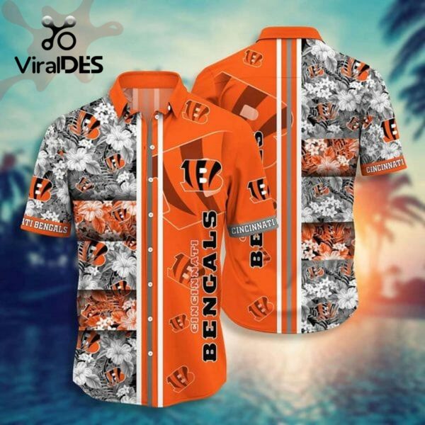 NFL Cincinnati Bengals Tropical Flowers Orange Hawaiian Shirt
