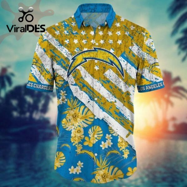 NFL Los Angeles Chargers Gold Flowers Blue Hawaiian Shirt Limited