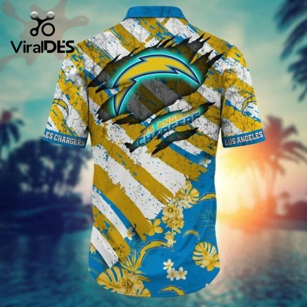NFL Los Angeles Chargers Gold Flowers Blue Hawaiian Shirt Limited