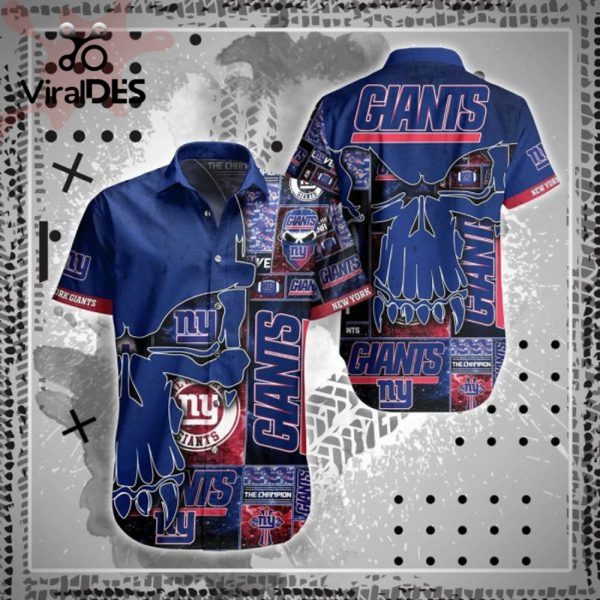 NFL New York Giants Punisher Skull Navy Blue Hawaiian Shirt