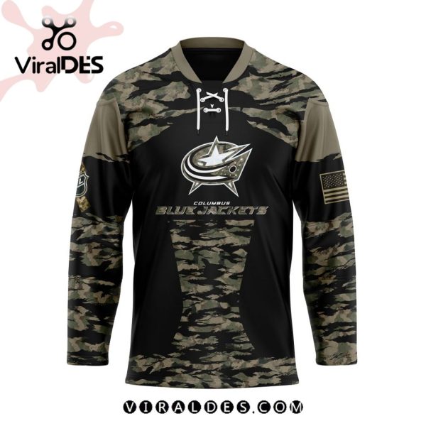 NHL Columbus Blue Jackets Personalized Camo Hockey Jersey Honoring Veterans