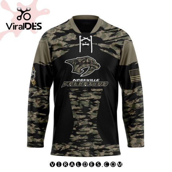 NHL Nashville Predators Personalized Camo Hockey Jersey Honoring Veterans