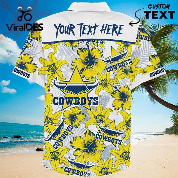 NRL North Queensland Cowboys Custom Text Floral Hawaiian Shirt