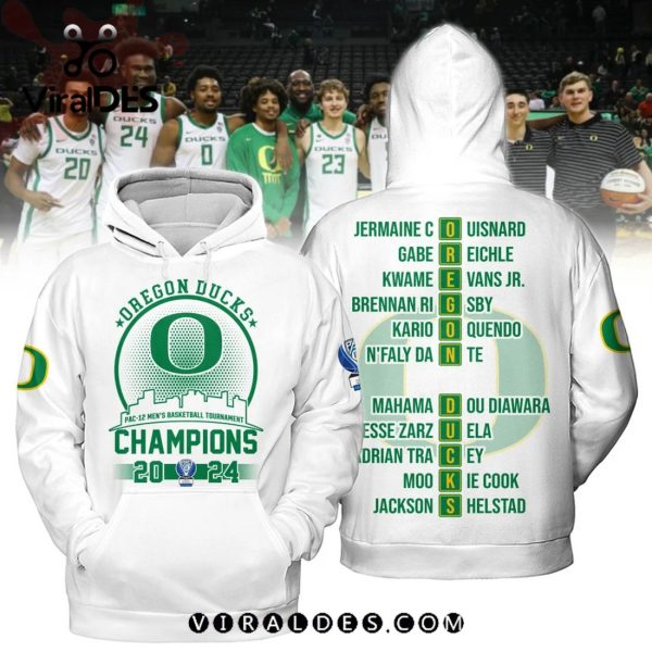 Oregon Ducks Men’s Basketball Champions 2024 White Hoodie