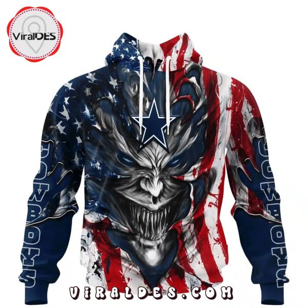 Personalized Dallas Cowboys Demon Face American Flag-3D Unisex Hoodie