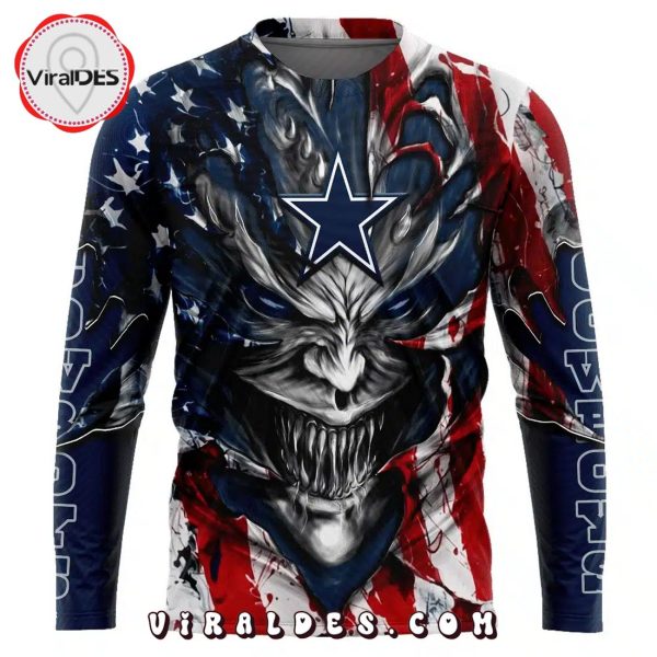 Personalized Dallas Cowboys Demon Face American Flag-3D Unisex Hoodie