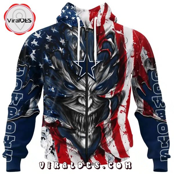 Personalized Dallas Cowboys Demon Face American Flag-3D Unisex Hoodie