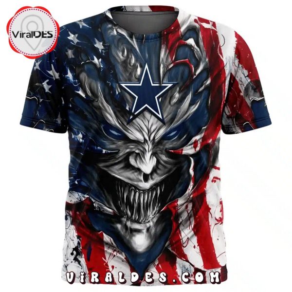 Personalized Dallas Cowboys Demon Face American Flag-3D Unisex Hoodie