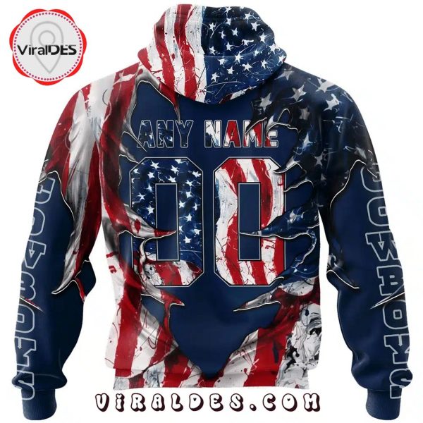 Personalized Dallas Cowboys Demon Face American Flag-3D Unisex Hoodie