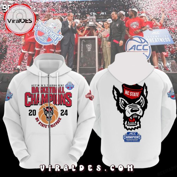 NC State Wolfpack ACC Men’s Basketball 2024 Champions White Hoodie