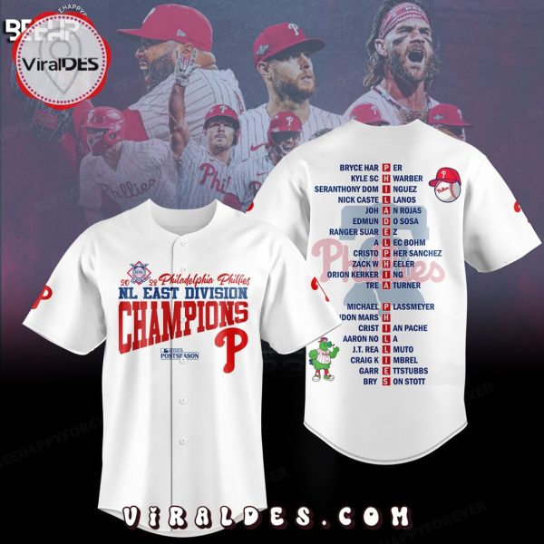 Philadelphia Phillies NL East Division Champions Postseason White Baseball Jersey