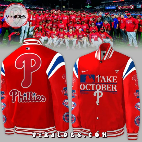 Philadelphia Phillies Take October Collection Red Baseball Jacket, Jogger, Cap