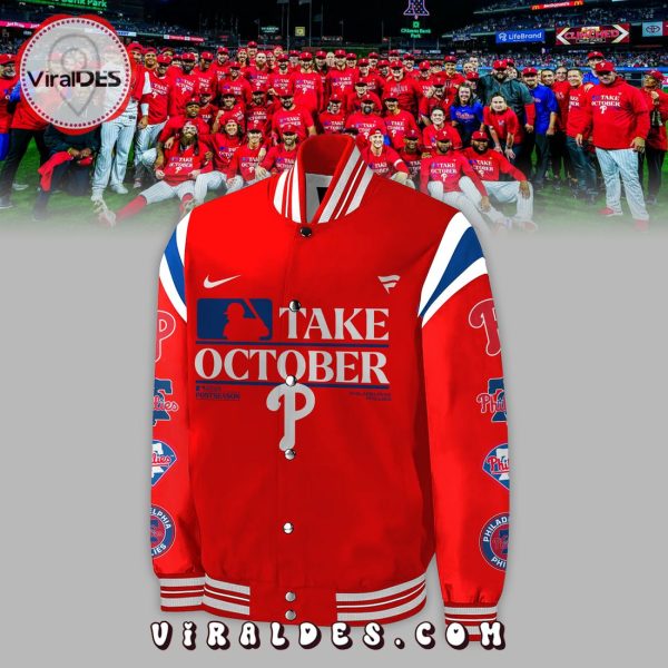 Philadelphia Phillies Take October Collection Red Baseball Jacket, Jogger, Cap