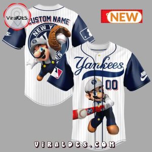 New York Yankees Custom MLB Mario White Baseball Jersey