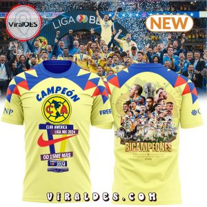 Club América Campeones New 2024 Yellow T-Shirt, Cap