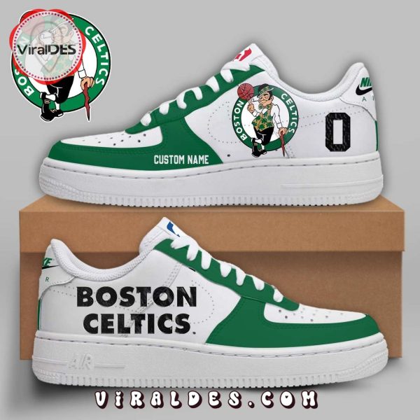 Boston Celtics Custom Name Number White Air Force 1 Sneaker