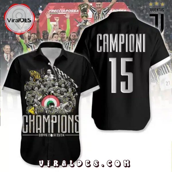 Coppa Italia Frecciarossa Juventus Champions 2023 24 Black Hawaiian Shirt