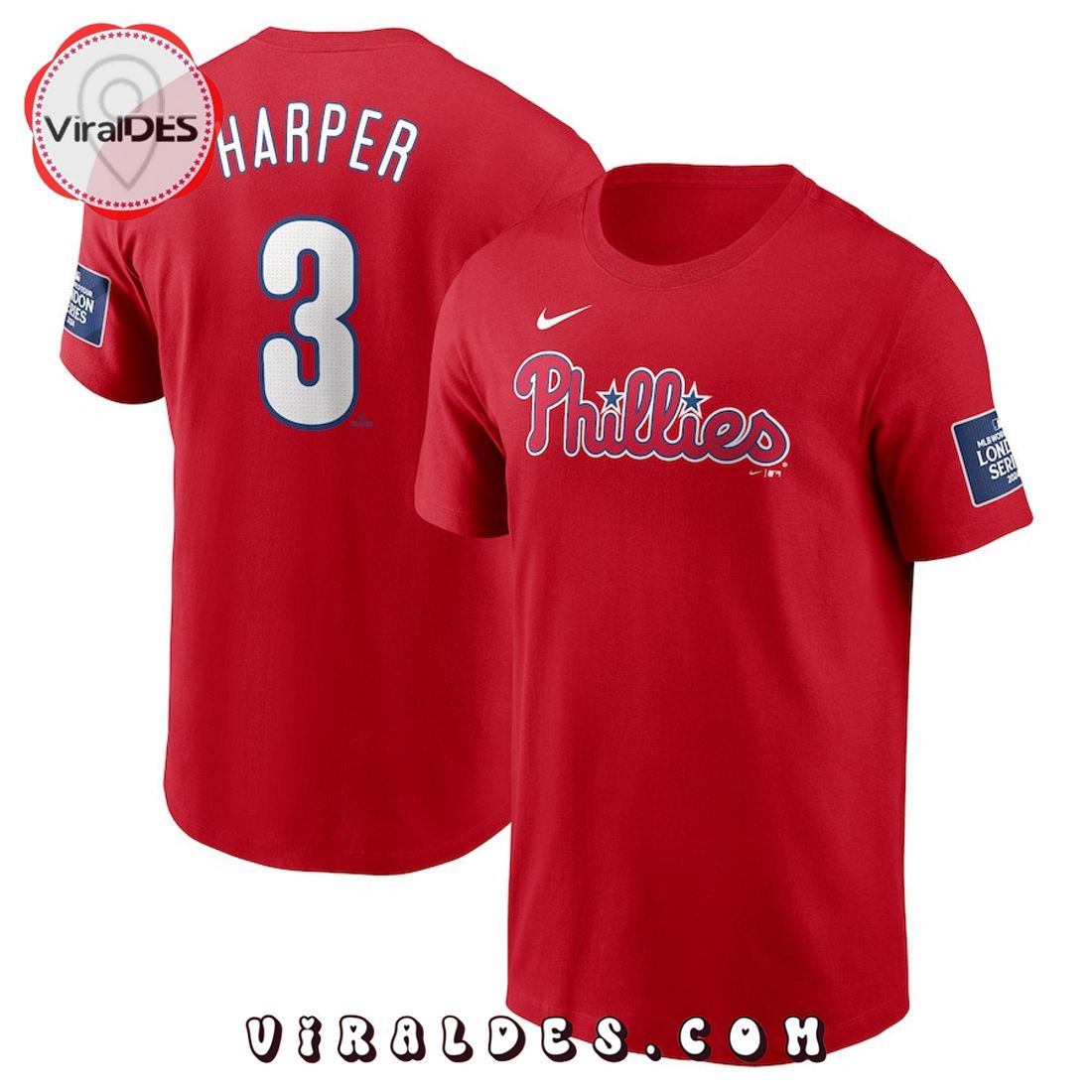 Philadelphia Phillies Bryce Harper 2024 MLB World Tour London Series T-Shirt  - Viraldes Store