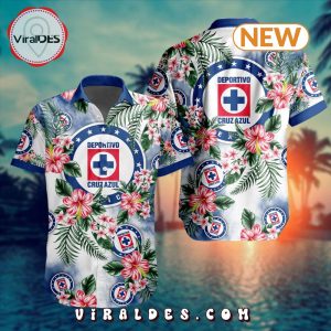 LIGA MX Cruz Azul Special Hawaiian Design Button Shirt