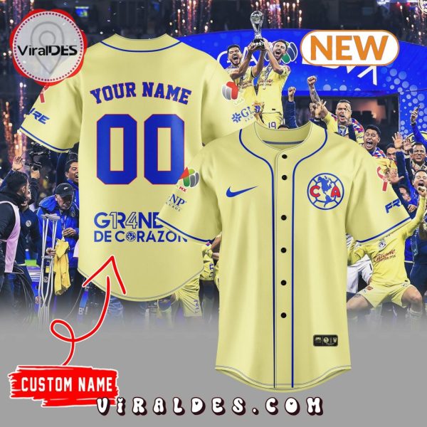 Custom Club América Campeón 2023 Yellow Baseball Jersey