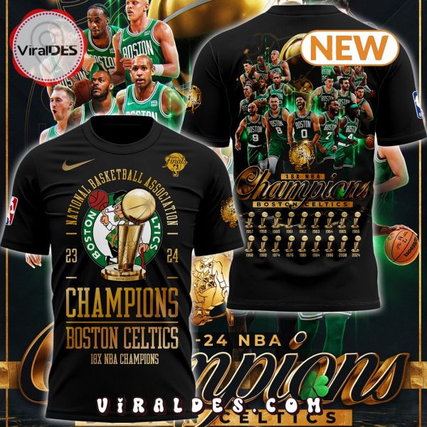 NBA Boston Celtics 18-Time Finals Champions Black Shirt, Cap