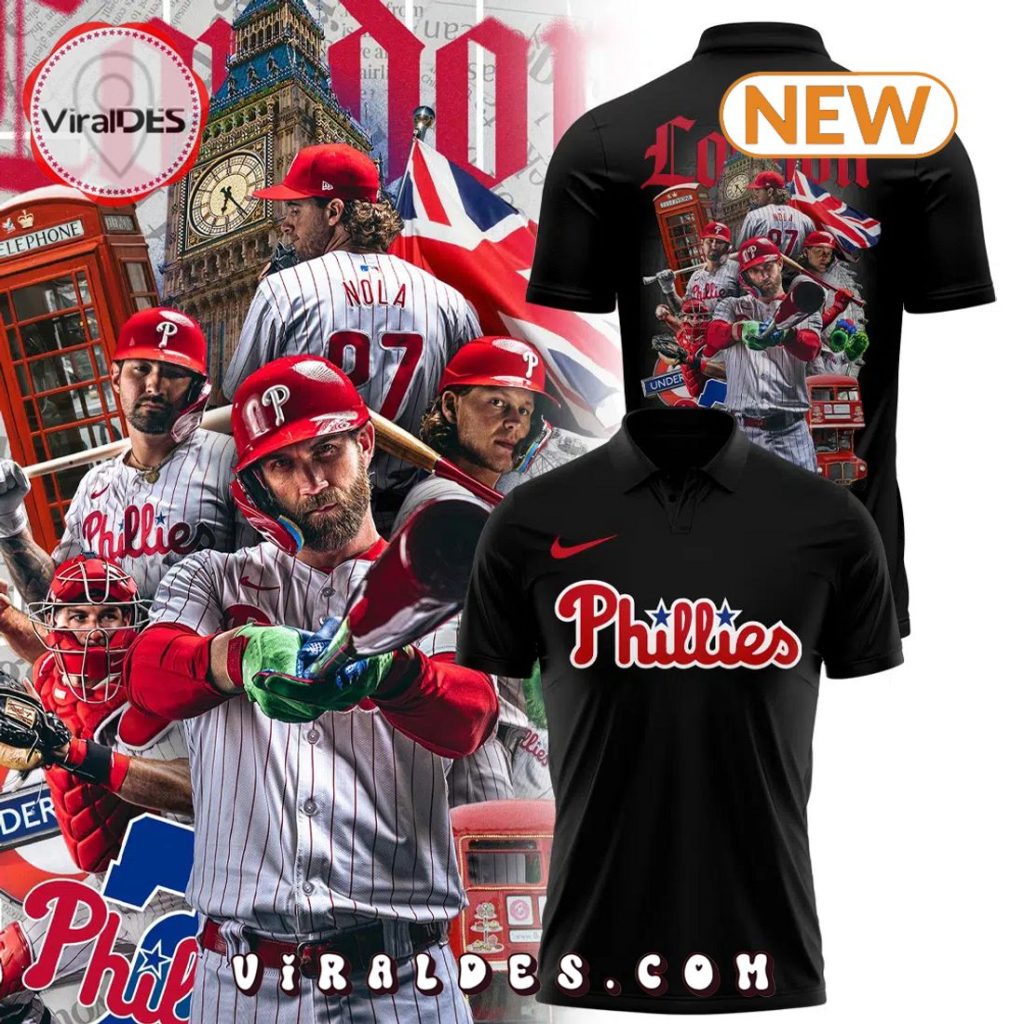 Special Philadelphia Phillies 2024 Crossing the Pond Black Polo