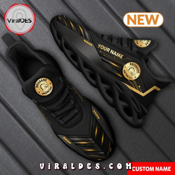 2024 Brisbane Broncos Personalized Gold Max Soul Shoes