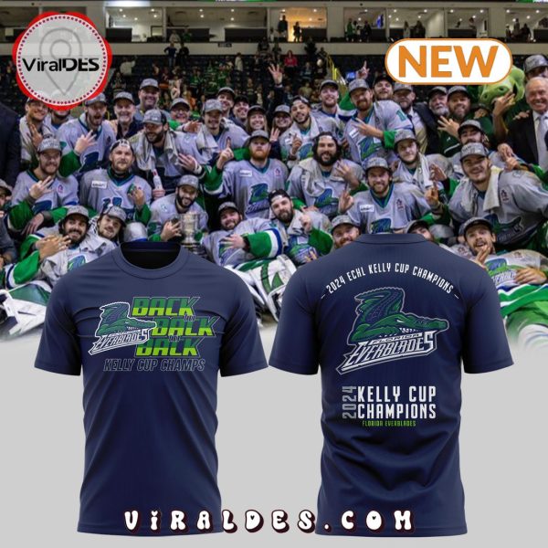 2024 Florida Everblades Kelly Cup Champions Navy T-Shirt, Cap