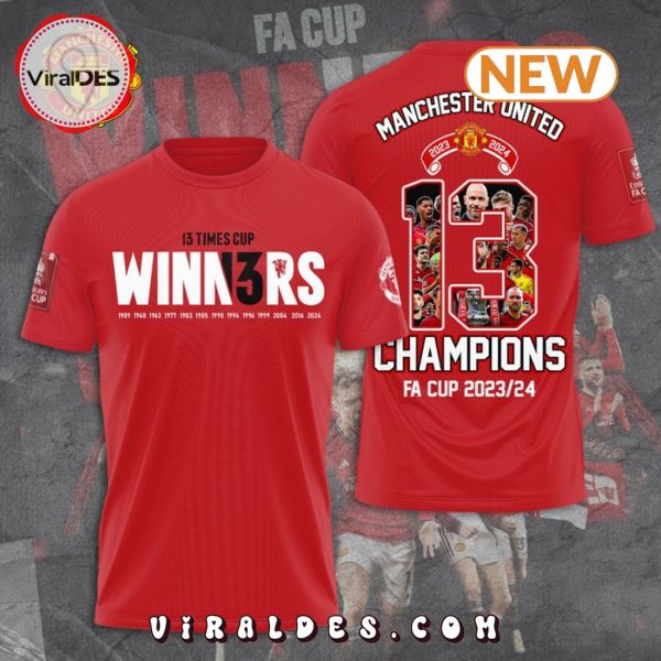 2024 Manchester United 13 FA Cup Champions Red Hoodie