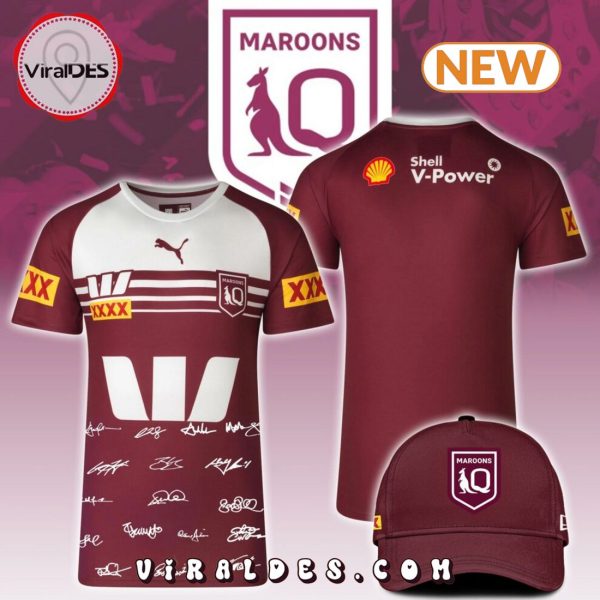 2024 QLD Queensland Maroons Training Signatures Tee T-Shirt, Cap