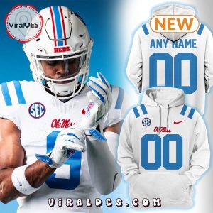 Personalized NCAA White & Powder Blue Ole Miss Rebels Hoodie, Jogger, Cap