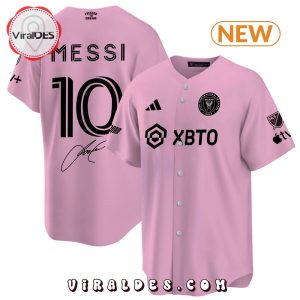 Men’s Inter Miami Messi Signatures Pink Baseball Jersey