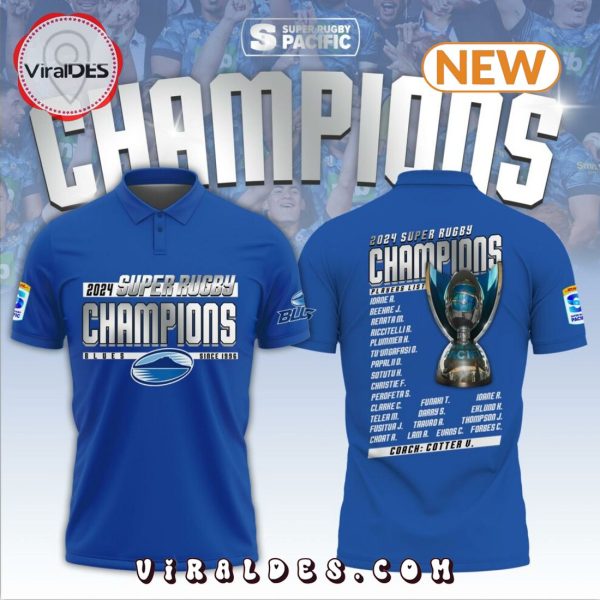 Chiefs Rugby 2024 Super Rugby Champions Blue Polo Shirt