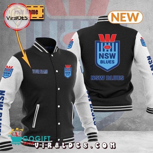 Custom Name NRL-New South Wales Blues Black Baseball Jacket