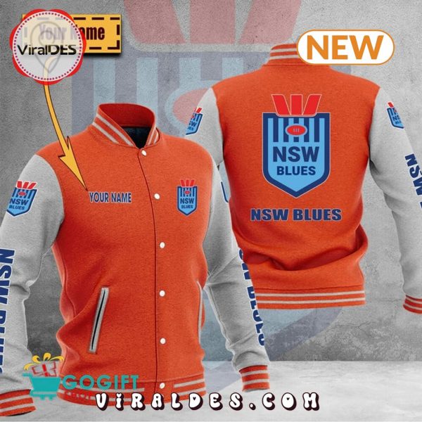 Custom Name NRL-New South Wales Blues Orange Baseball Jacket