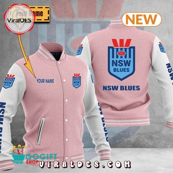 Custom Name NRL-New South Wales Blues Pink Baseball Jacket