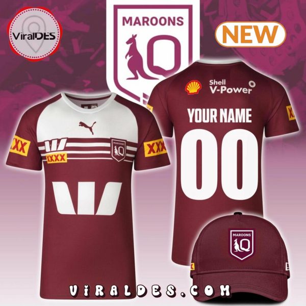 Custom QLD Maroons Training Signatures Tee T-Shirt, Cap