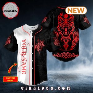 Red Wolf Viking Mens Custom Baseball Jersey Shirt