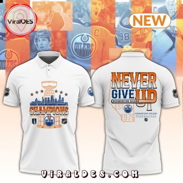 Edmonton Oilers Champions Never Give Up White Polo Shirt