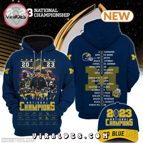 Michigan Wolverines NCAA Football National Championship Navy Hoodie, Cap